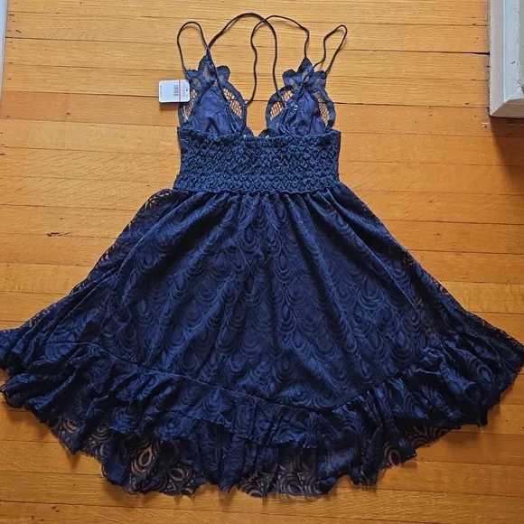 NWT, Free People ONE, Adella Burnout Lace Slip Mini Dress, Navy, XS - Picture 2 of 15